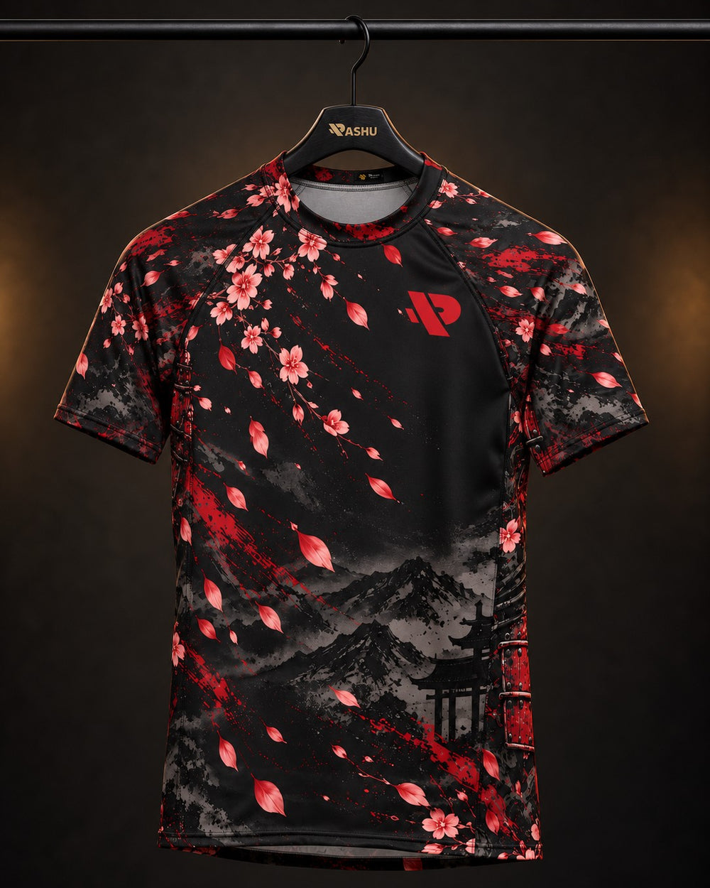 Rash guard Samouraï Armure Rouge manches courtes homme