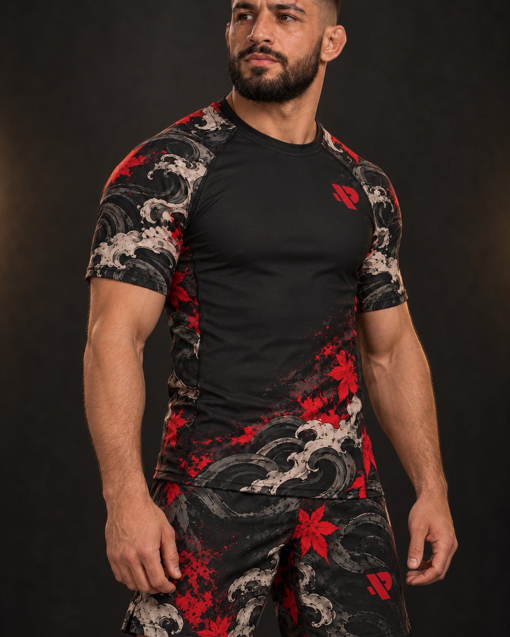Rash guard Hannya Rouge manches courtes homme