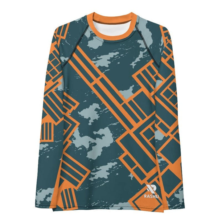 Rashguard Motif Urbain Gris et Orange - Femme Votre Rash Guard, Votre Mérite | Rashu