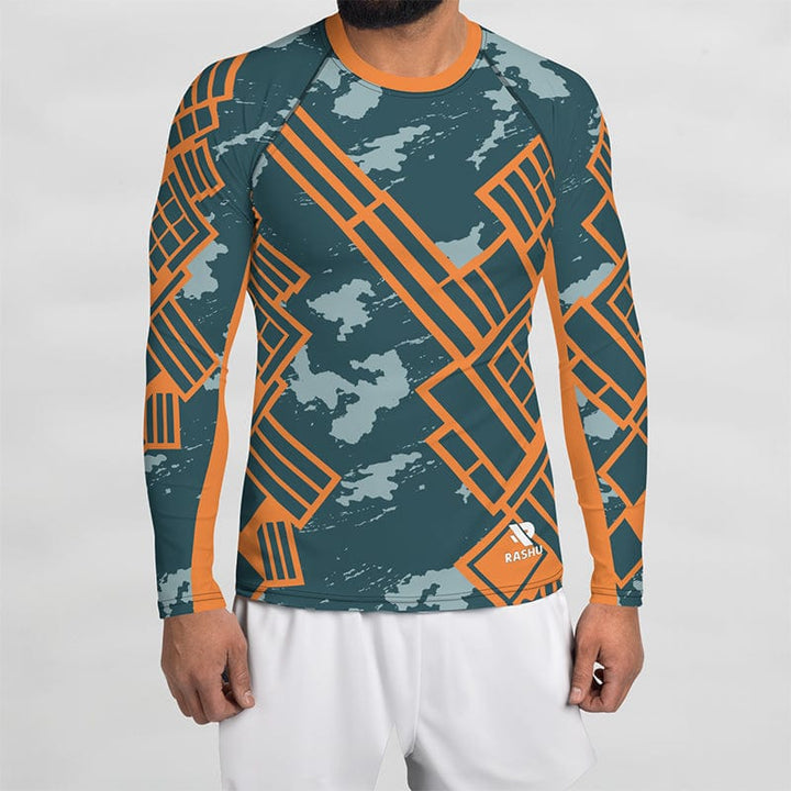 Rashguard Motif Urbain Gris et Orange - Homme Votre Rash Guard, Votre Mérite | Rashu