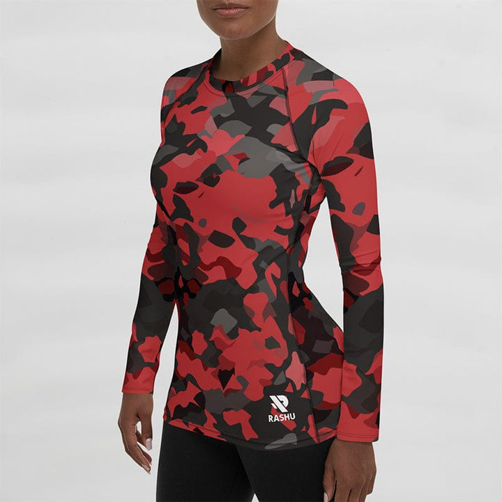 Rashguard Rouge Camouflage - Femme Votre Rash Guard, Votre Mérite | Rashu