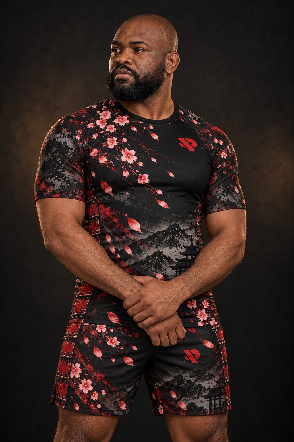 Rash guard Samouraï Armure Rouge manches courtes homme