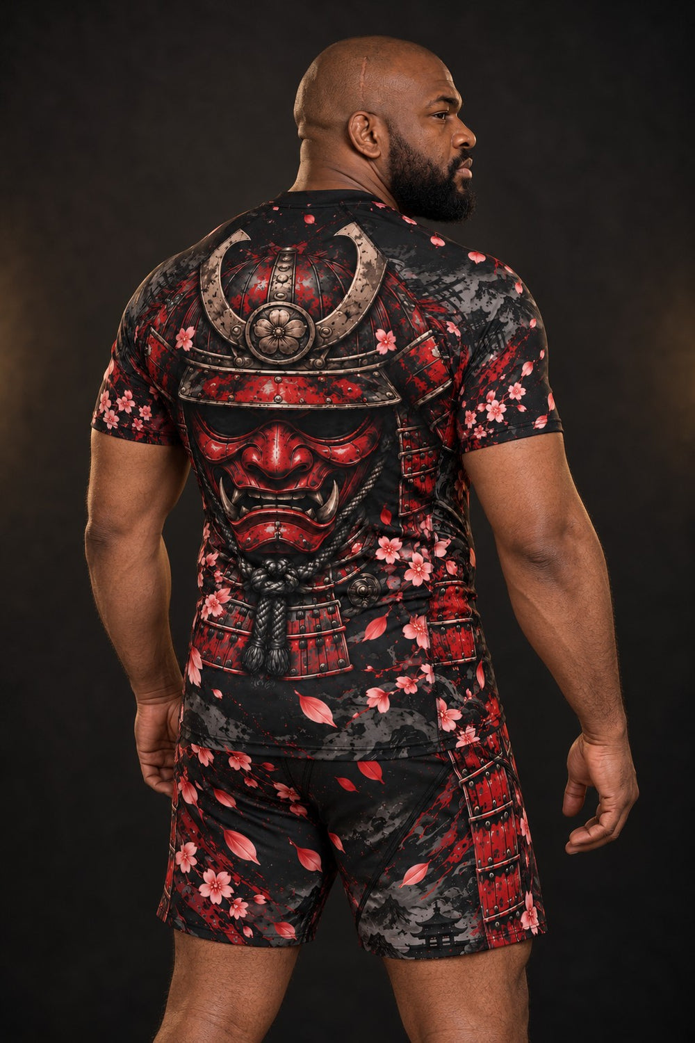 Rash guard Samouraï Armure Rouge manches courtes porté