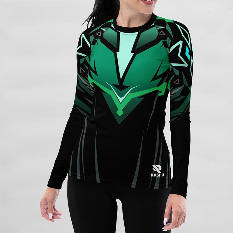 Rashguard Vert et Noir Électrique - Femme Votre Rash Guard, Votre Mérite | Rashu