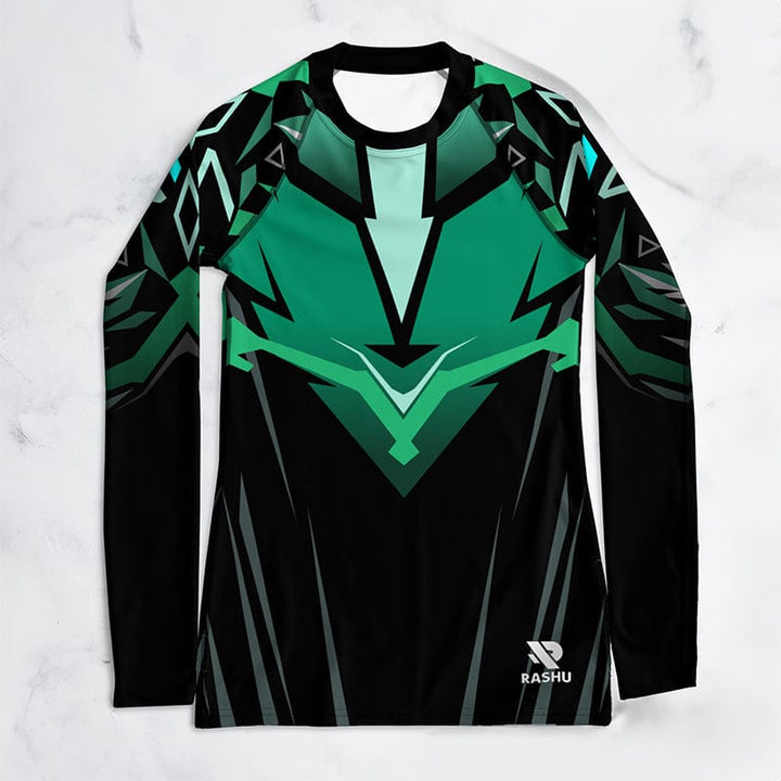 Rashguard Vert et Noir Électrique - Femme Votre Rash Guard, Votre Mérite | Rashu